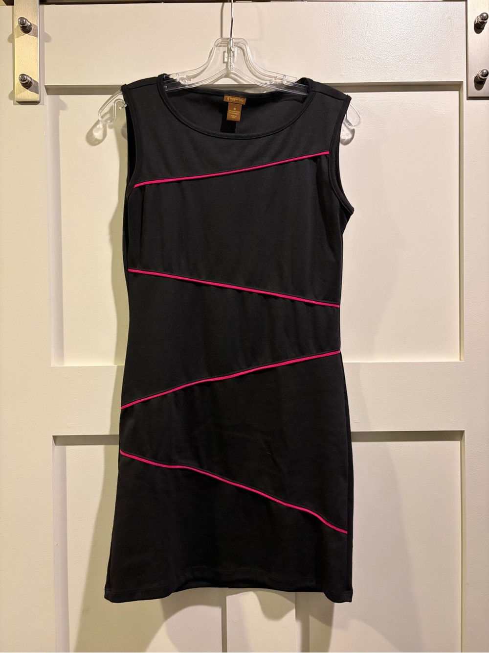 Copper Key Black Sleeveless Mini Dress with Pink Piping